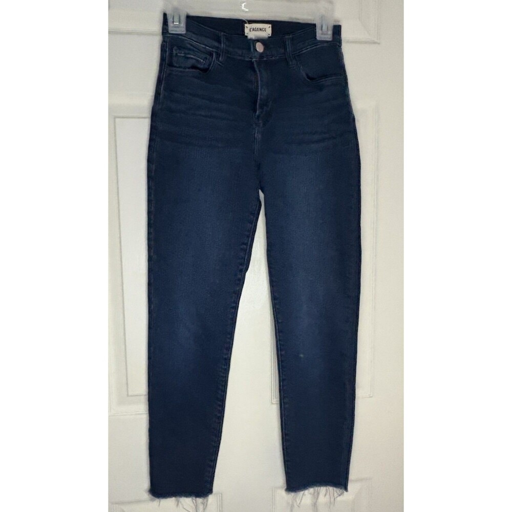 L'Agence Jeans Women Size 25 Raw Hem Stretchy Mid Rise Anchor Blue New